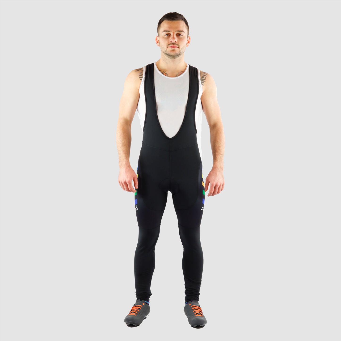 DiDoo Men's Pro Cycling Bib Tights Black and Multi Colour Strips