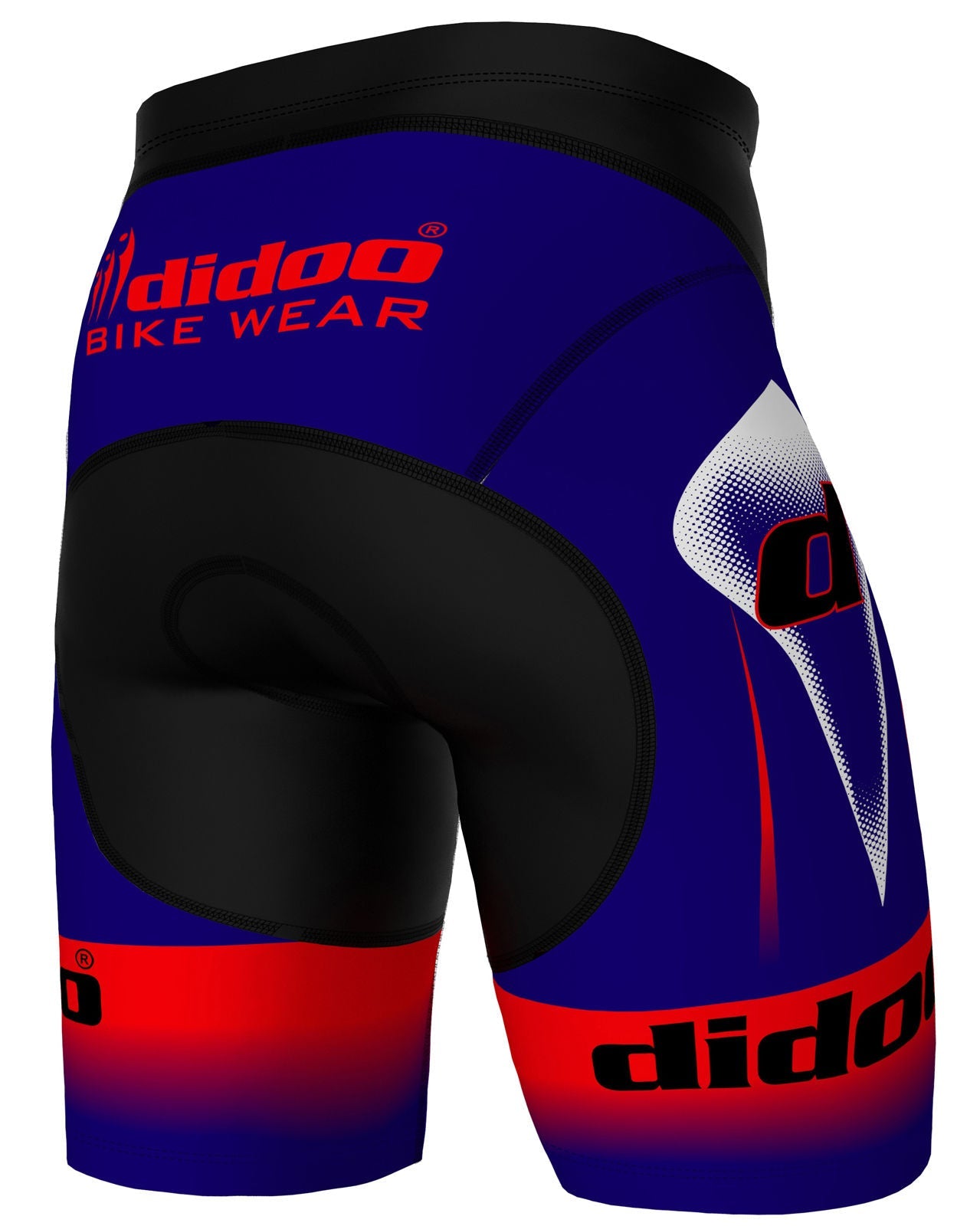 Back of Blue Red and Black Padded Cycling Shorts