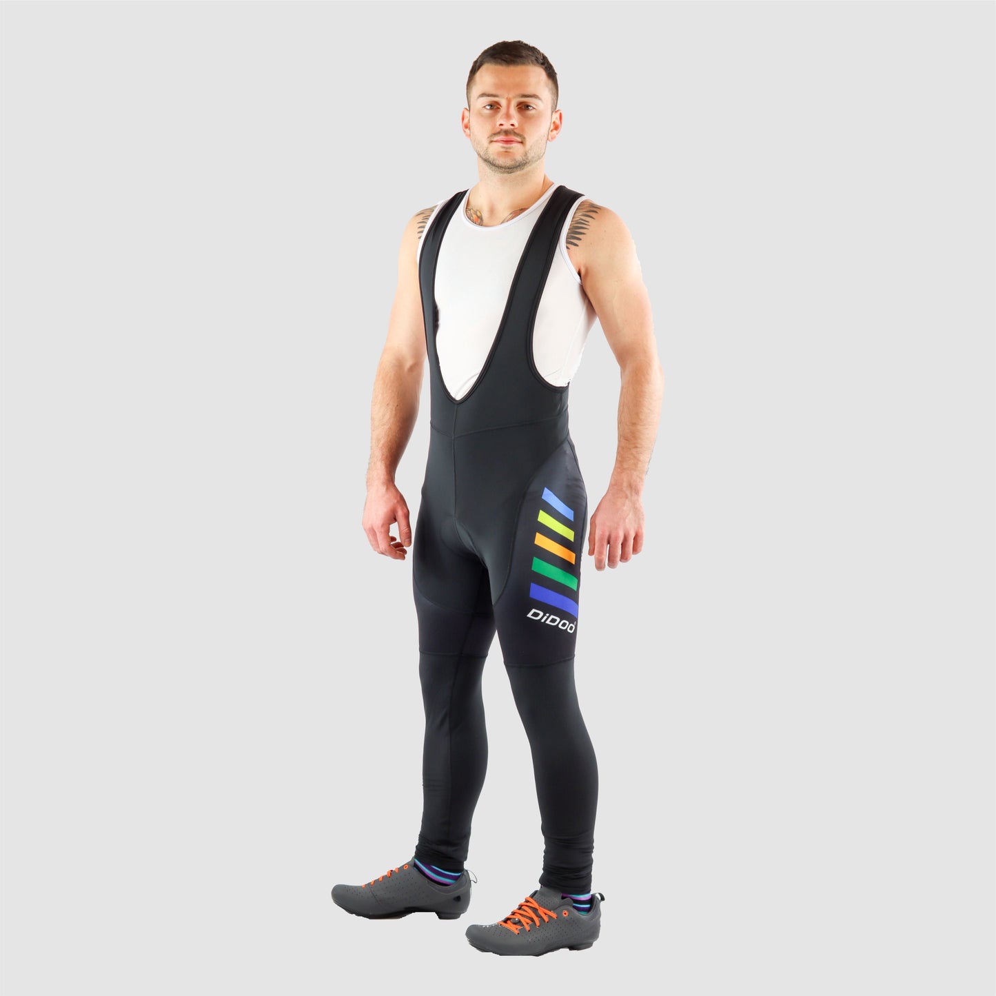 DiDoo Men's Pro Cycling Bib Tights Black and Multi Colour Strips