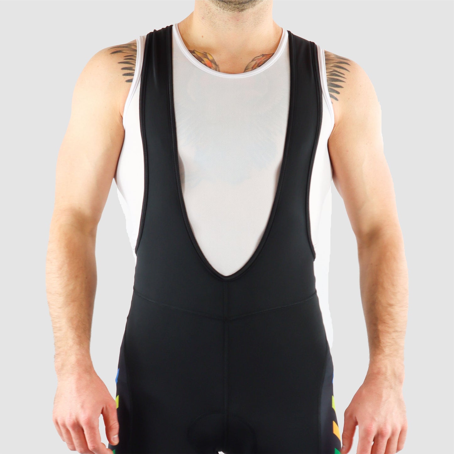 DiDoo Men's Pro Cycling Bib Tights Black and Multi Colour Strips
