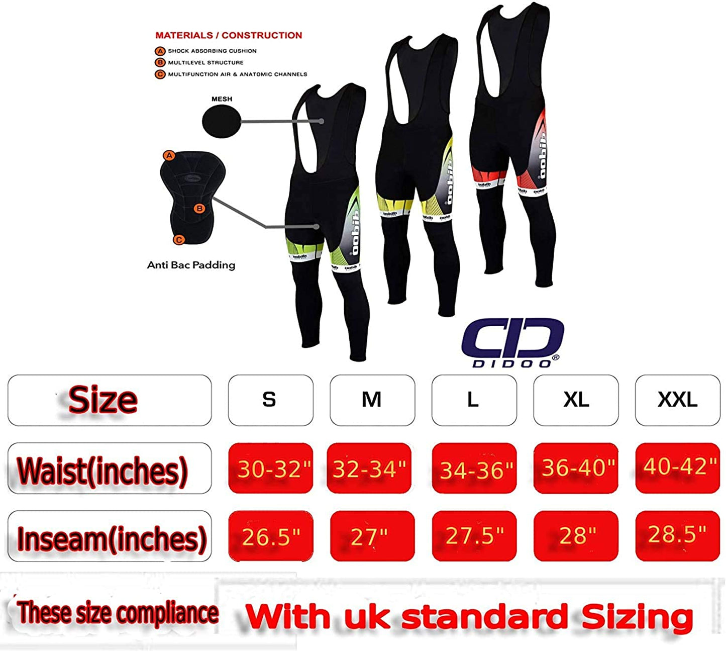 DiDoo Men's Classic Cycling Bib Tights