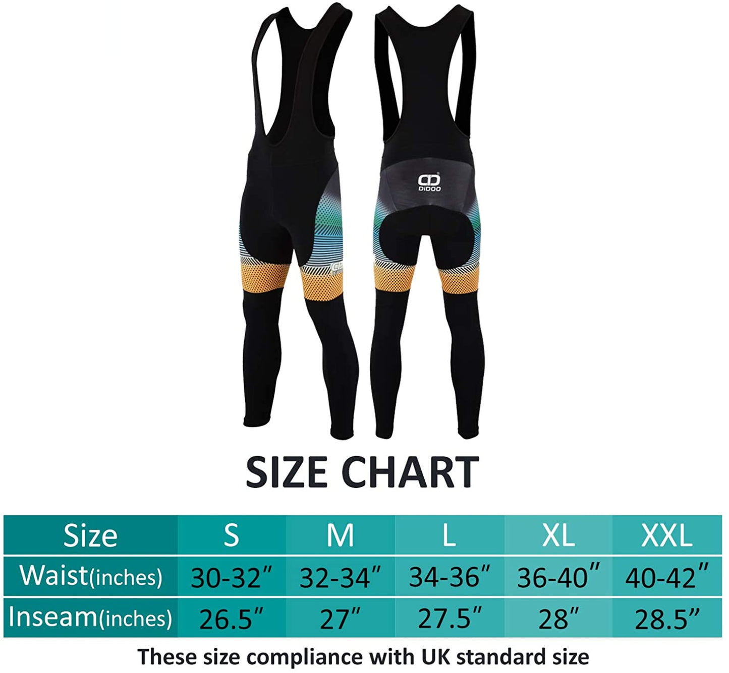 DiDoo Men's Pro Cycling Bib Tights Orange and Blue