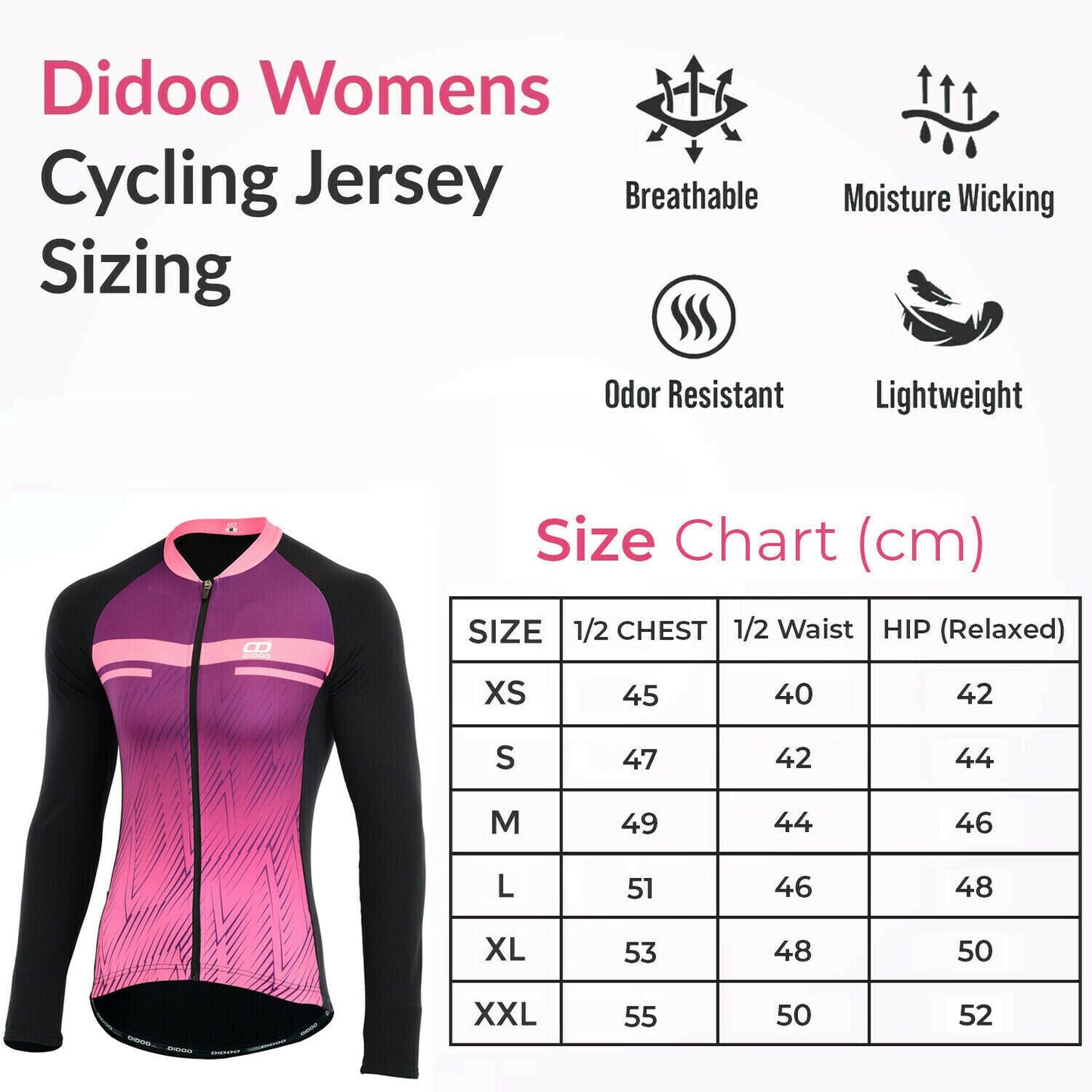 DiDOO Women Pro long sleeve winter cycling jersey Purple and Pink