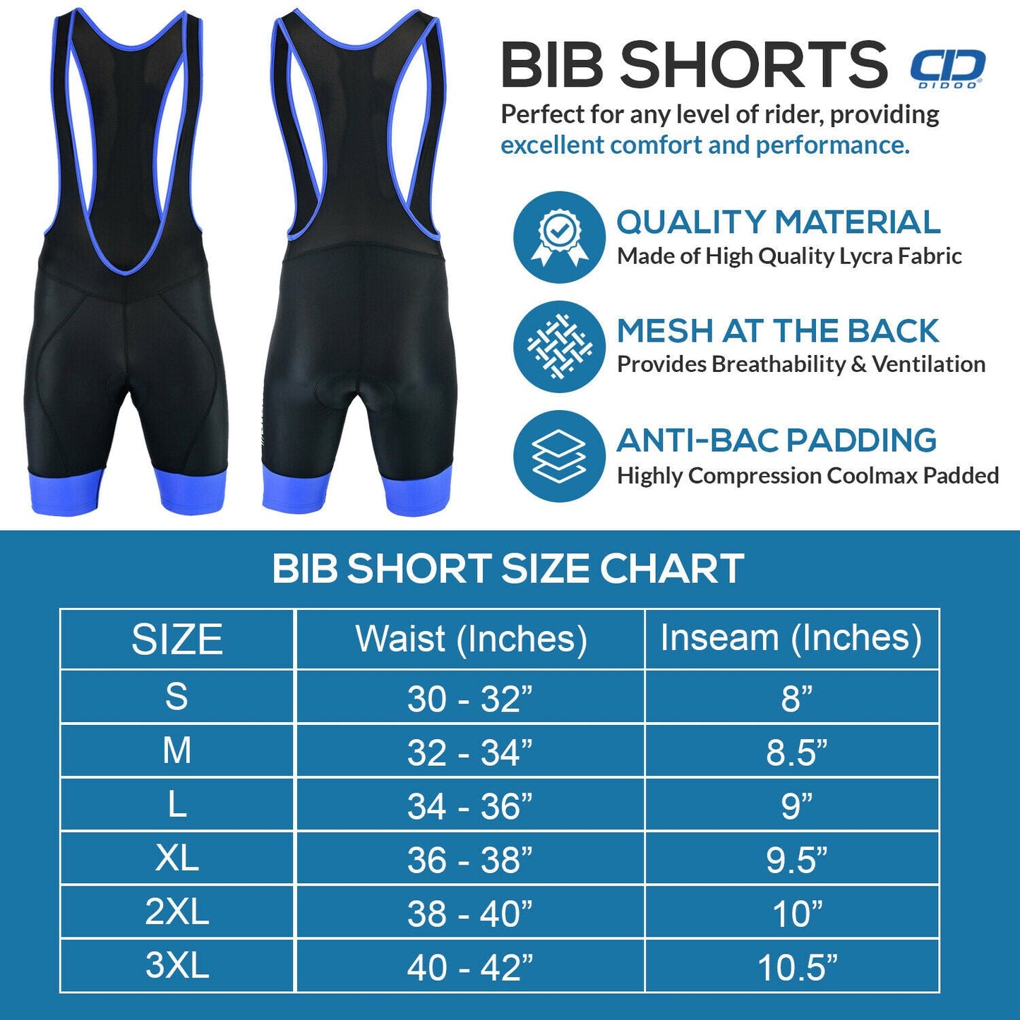 DiDOO Men's Classic Cycling Bib Shorts