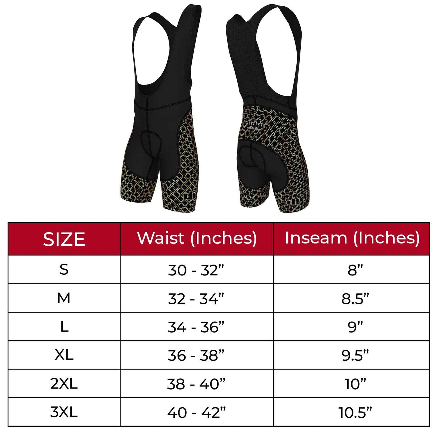DiDOO Men's Classic Quick Dry Padded Cycling Bib Shorts Black