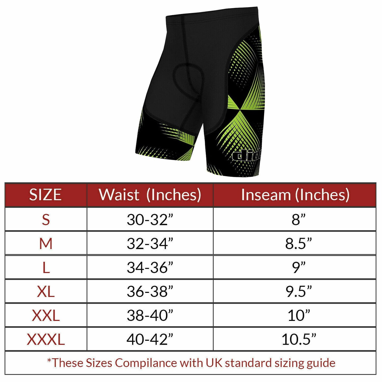 DiDOO Men's Classic Quick Dry Padded Cycling Shorts Black and Yellow