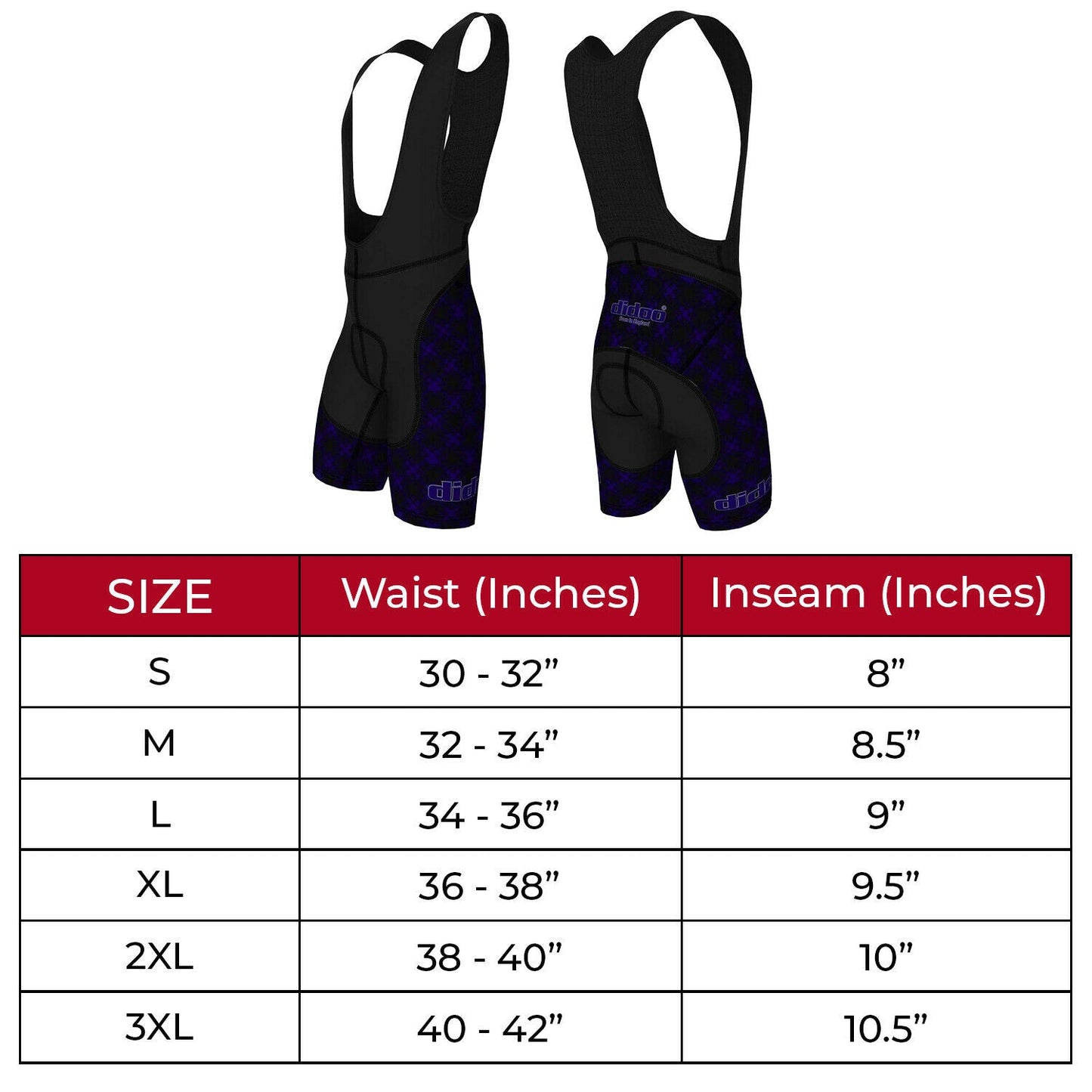 DiDOO Men's Classic Quick Dry Padded Cycling Bib Shorts Black and Blue