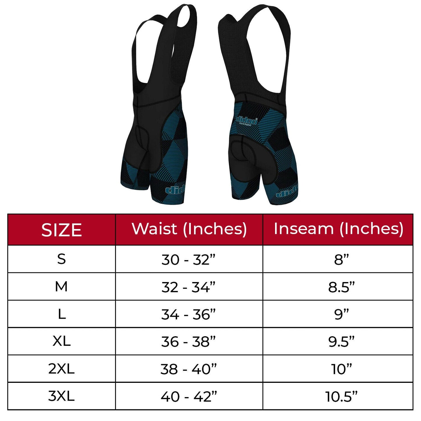 DiDOO Men's Classic Quick Dry Padded Cycling Bib Shorts Black and Light Blue