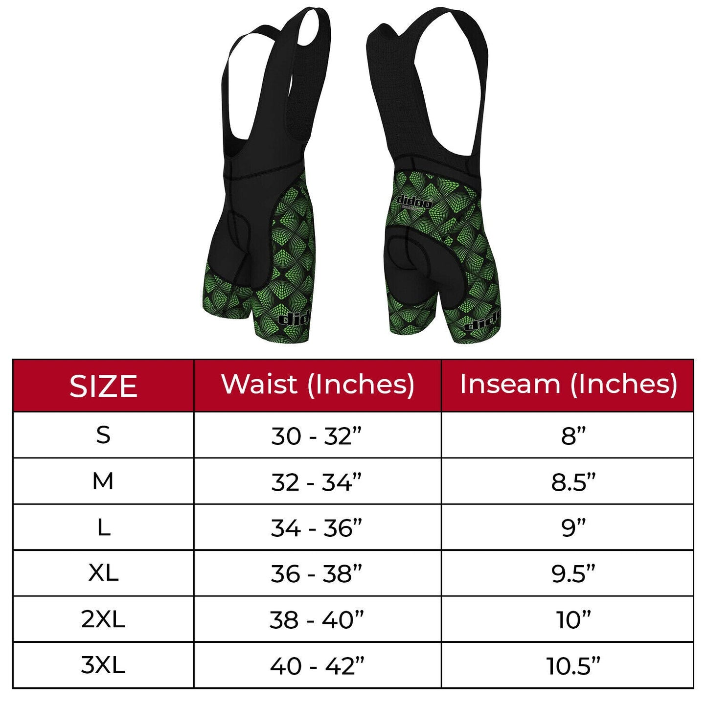 DiDOO Men's Classic Quick Dry Padded Cycling Bib Shorts Black and Green