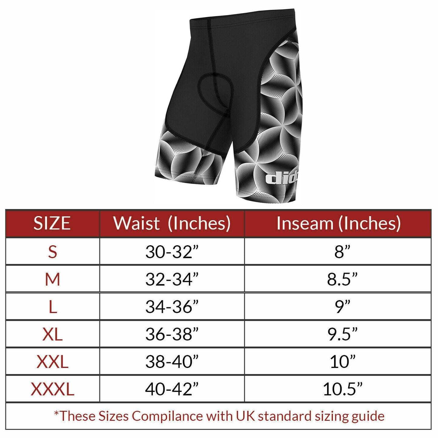 DiDOO Men's Classic Quick Dry Padded Cycling Shorts Black and White