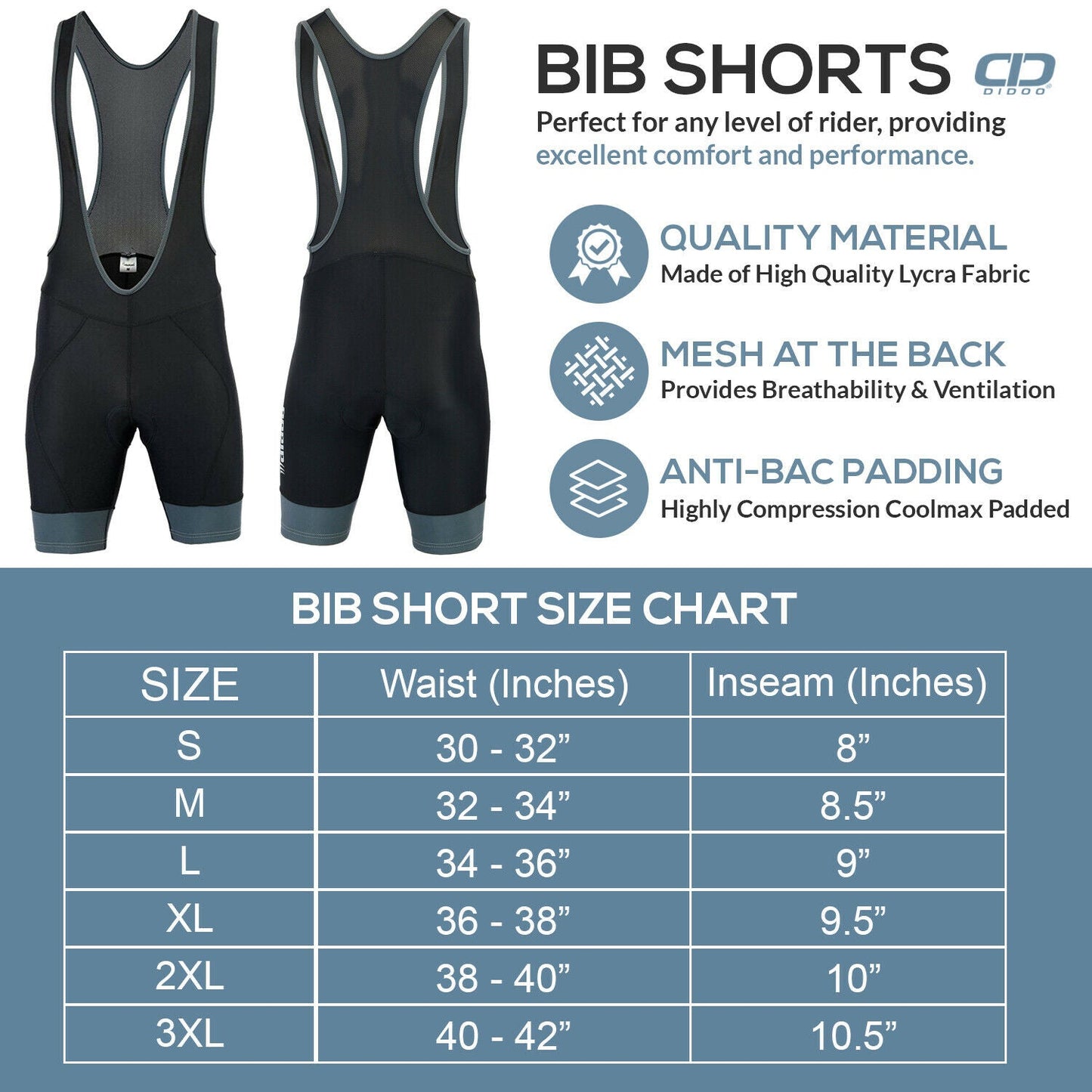 DiDOO Mens Padded Cycling  Bib Short