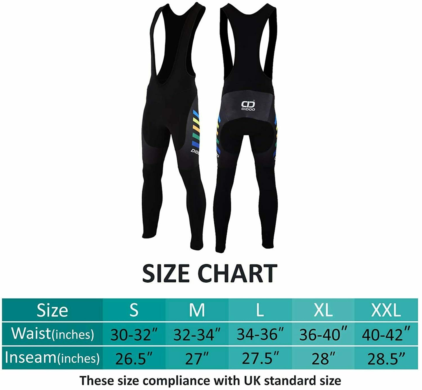 DiDoo Men's Pro Cycling Bib Tights Black and Multi Colour Strips