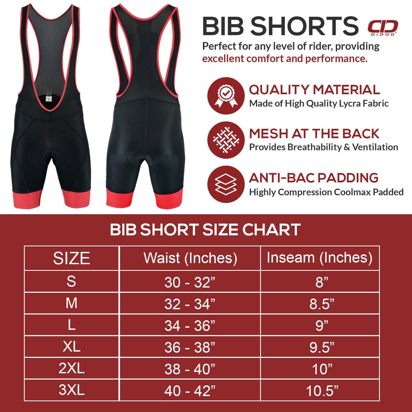 DiDOO Men's Classic Cycling Bib Shorts