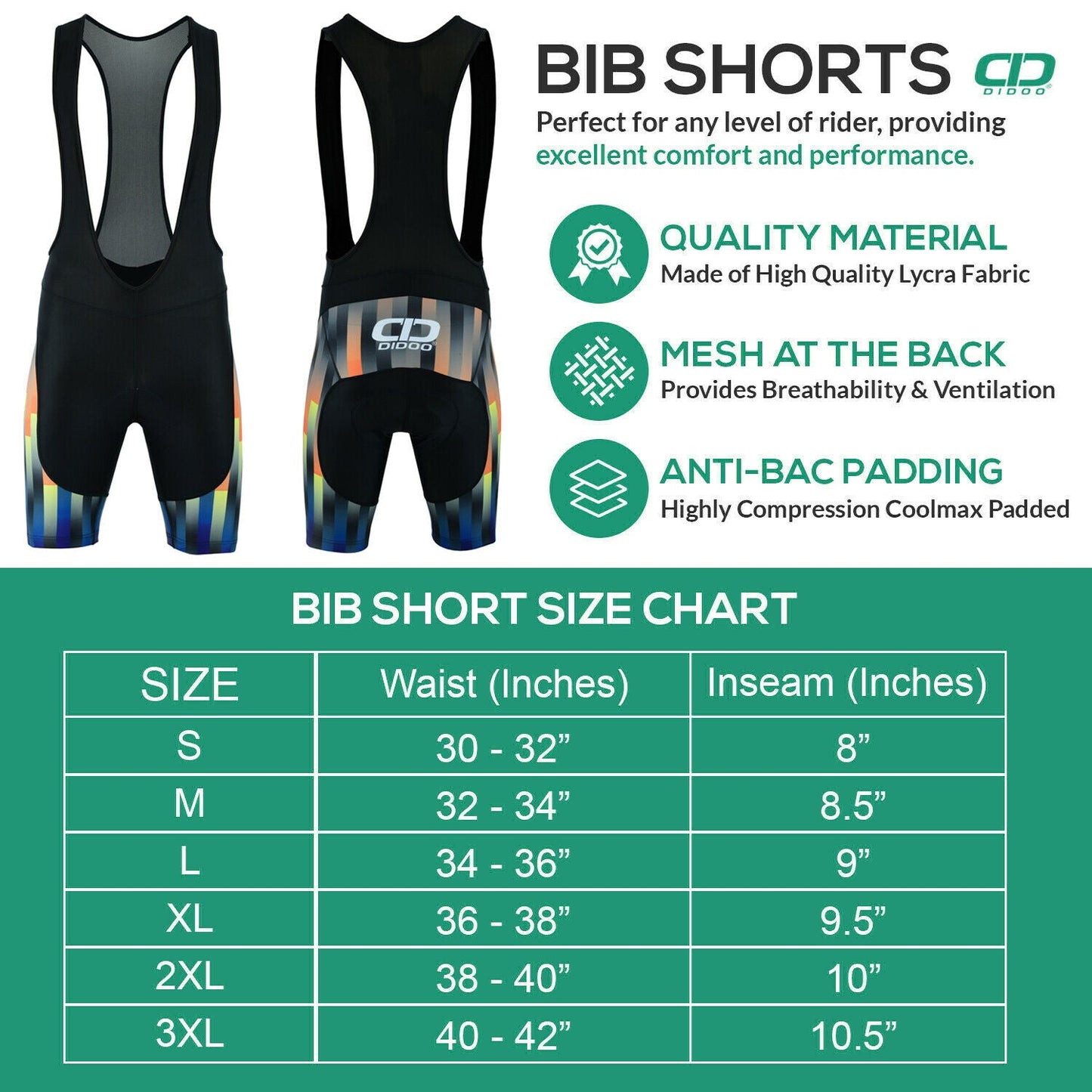 DiDOO Men's Pro Cycling Bib Shorts