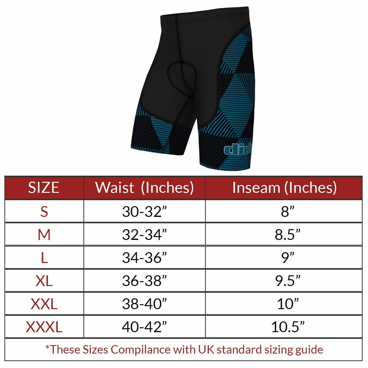 DiDOO Men's Classic Quick Dry Padded Cycling Shorts Black and Light Blue