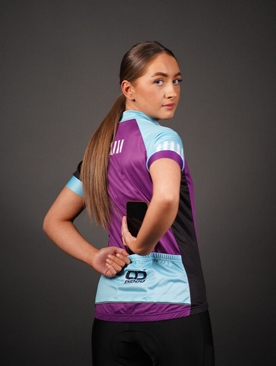 DiDOO Women Power Pro Short Sleeve Cycling Jersey Purple and Blue