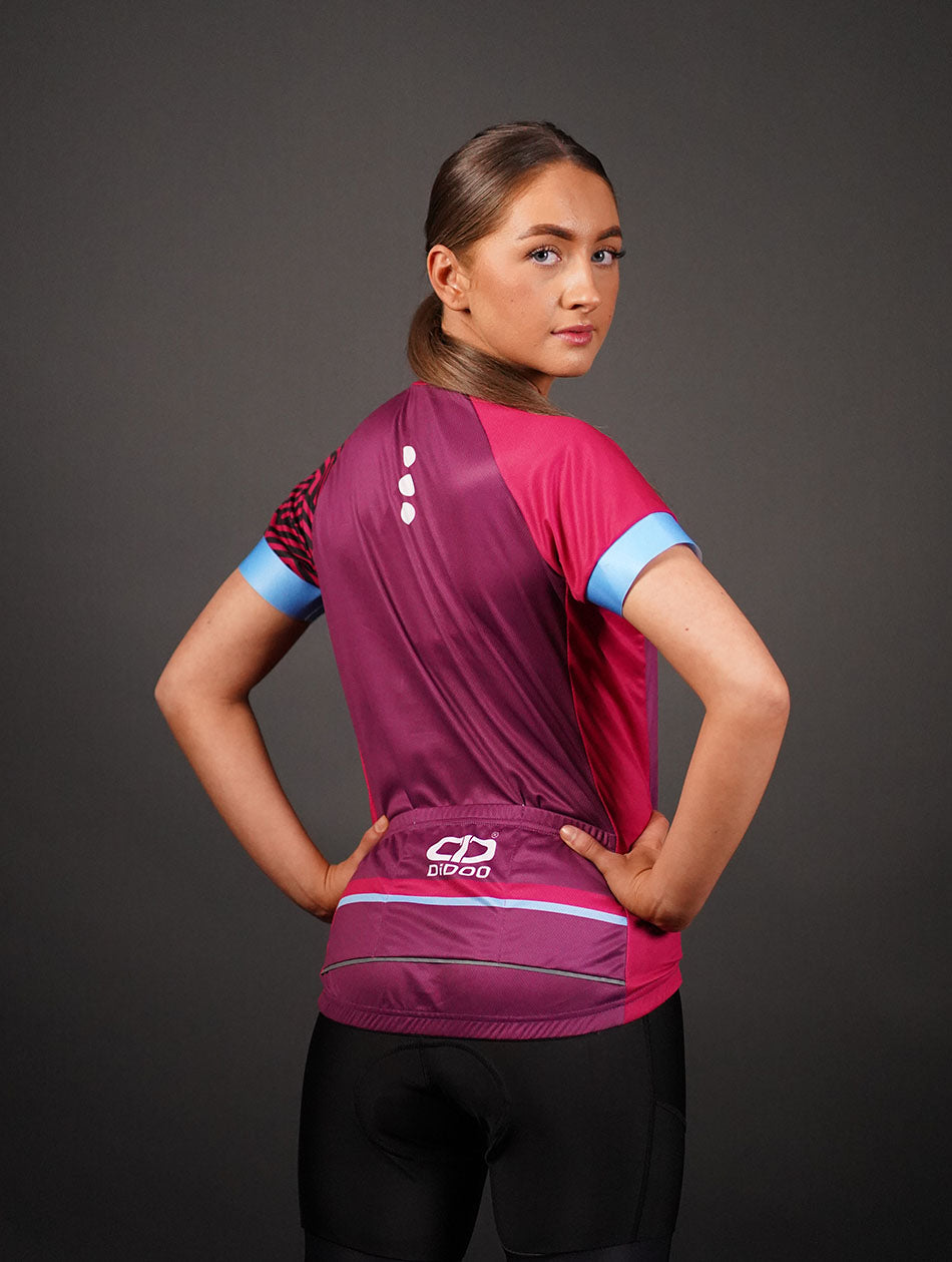 DiDOO Women Power Pro Short Sleeve Cycling Jersey Purple and Pink