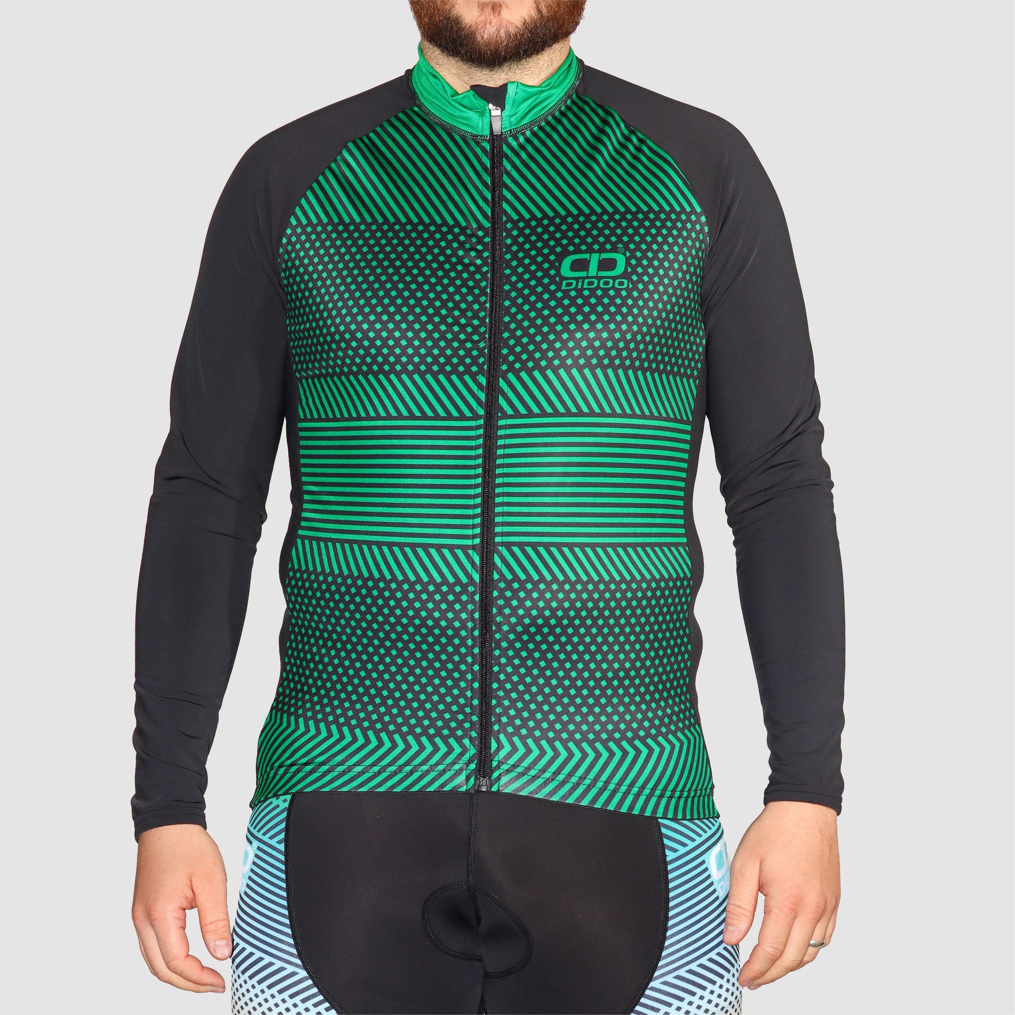 DiDOO Men’s Pro long sleeve winter cycling jersey Black and Green