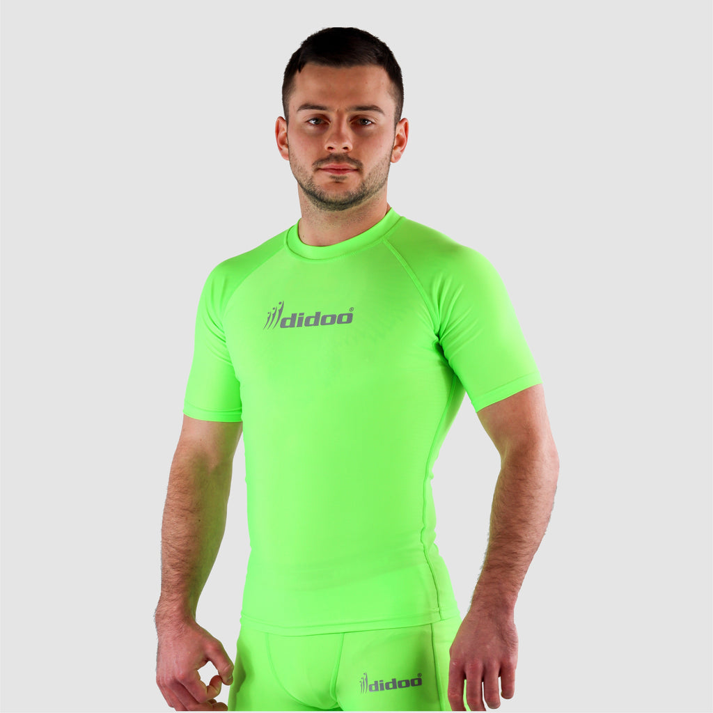 Fluorescent Green DiDOO Men's Compression Base Layer Short Sleeve Tops