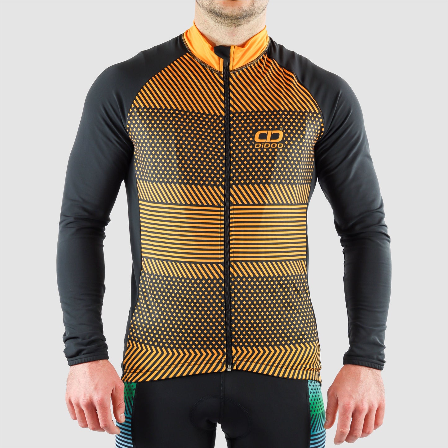 DiDOO Men’s Pro long sleeve winter cycling jersey Black and Orange