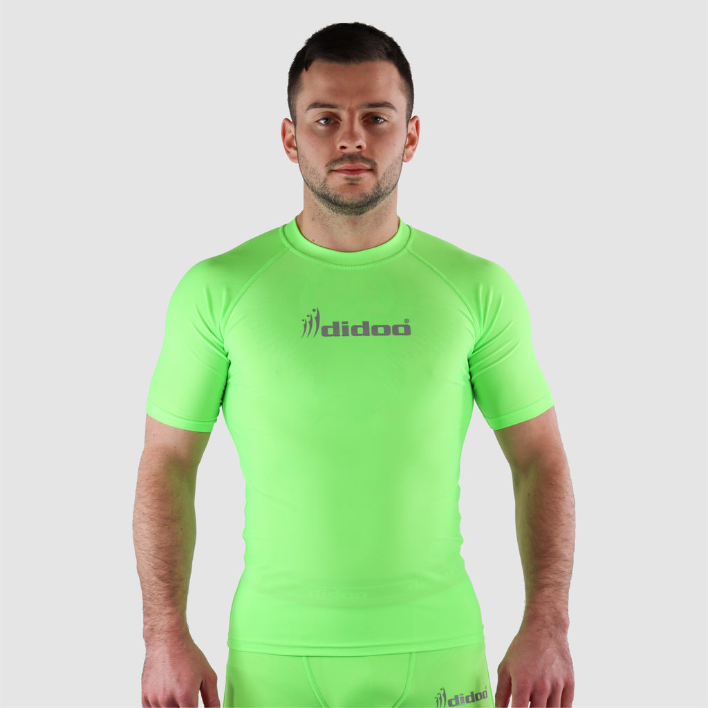 Fluorescent Green DiDOO Men's Compression Base Layer Short Sleeve Tops