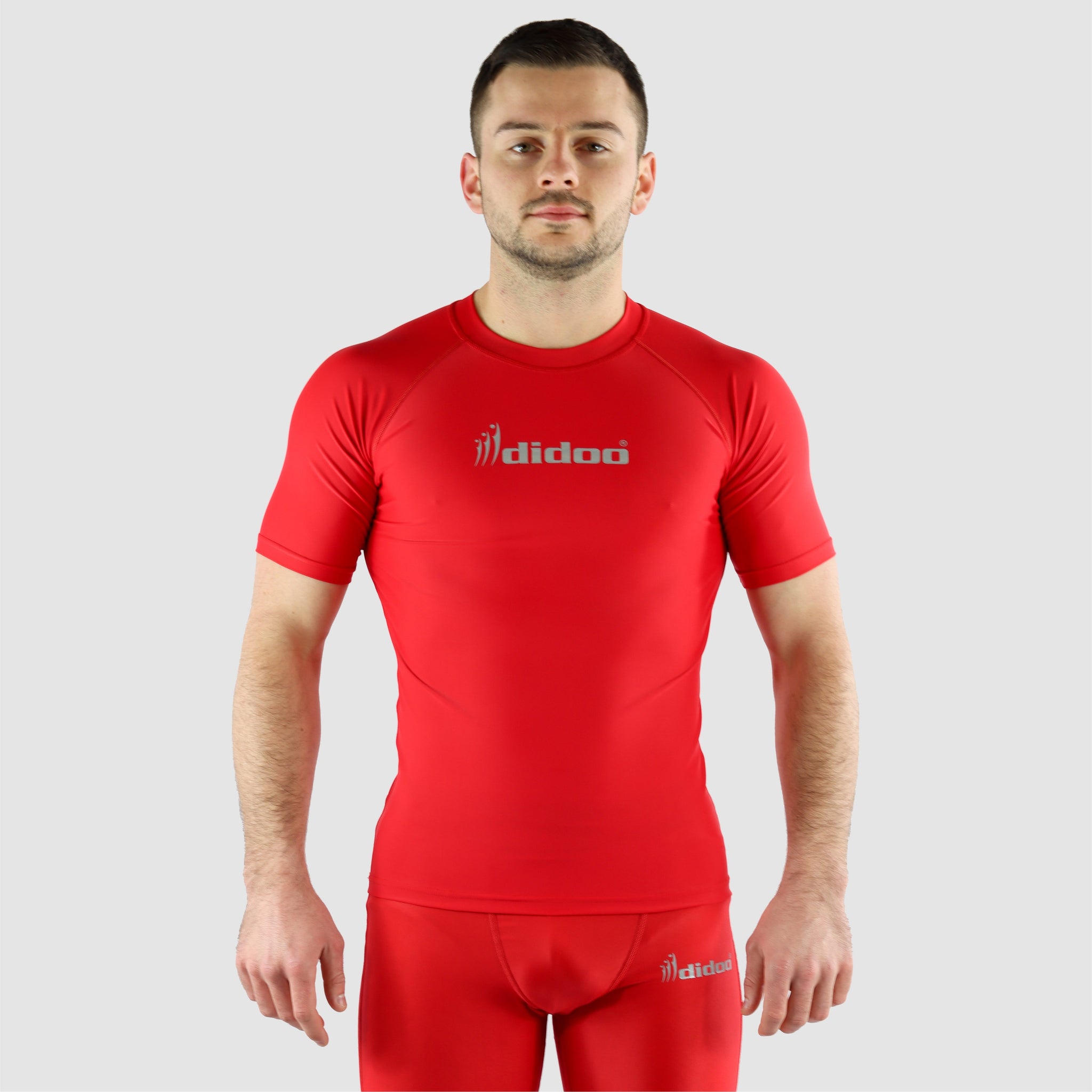 Red DiDOO Men's Compression Base Layer Short Sleeve Tops