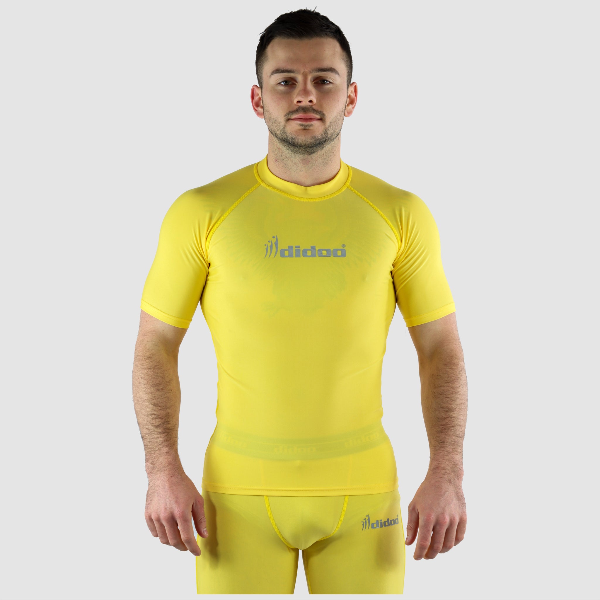 Yellow DiDOO Men's Compression Base Layer Short Sleeve Tops