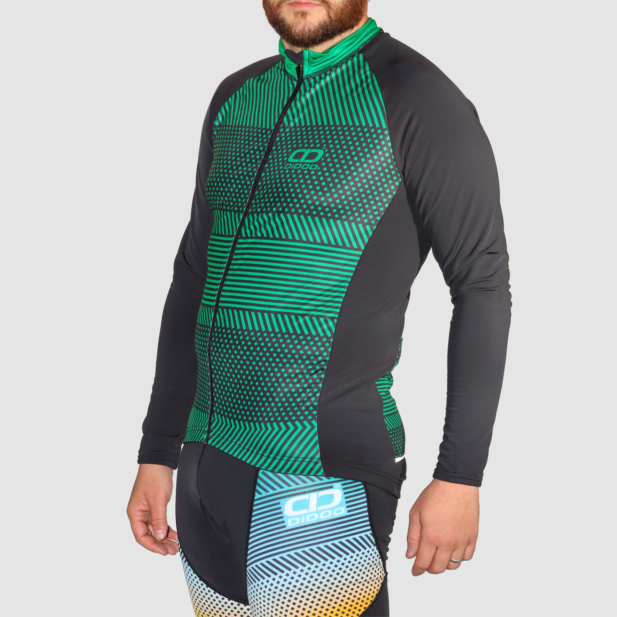 DiDOO Men’s Pro long sleeve winter cycling jersey Black and Green