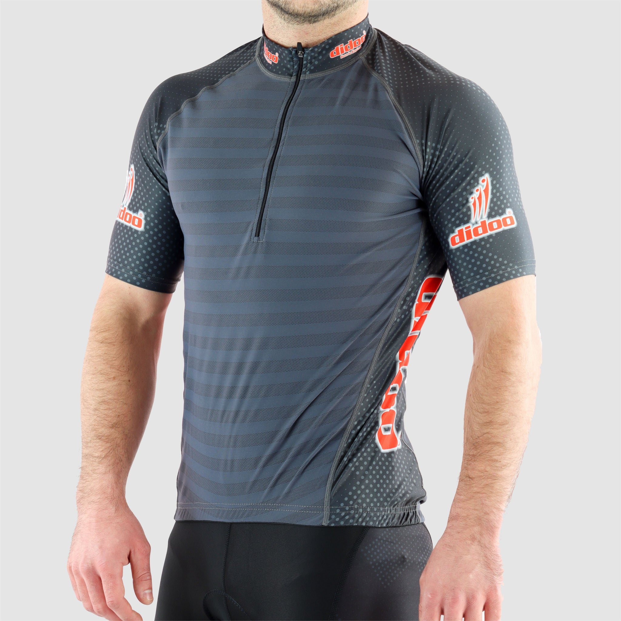 DiDOO Men's Lightweight Half Zip Multi Pockets Short Sleeve Cycling Jersey Grey
