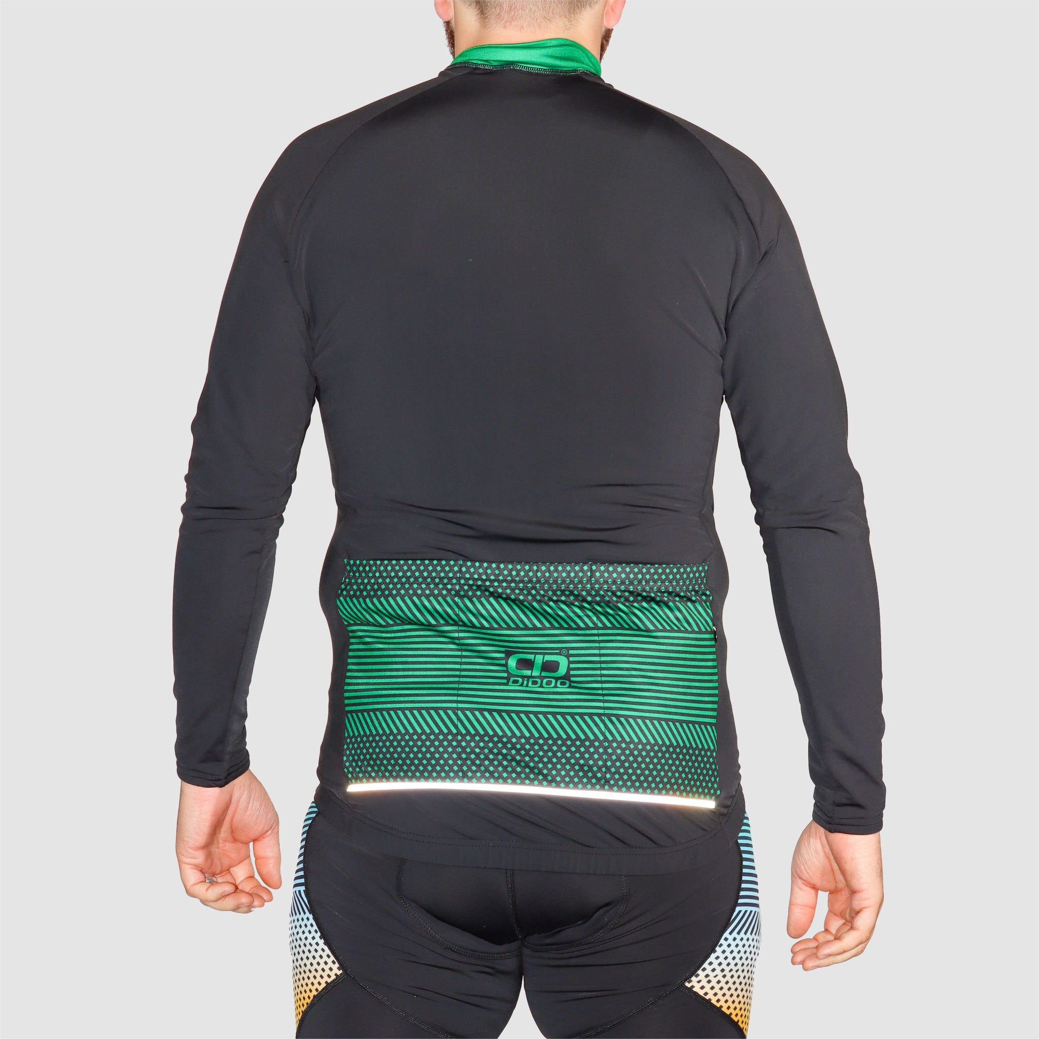 DiDOO Men’s Pro long sleeve winter cycling jersey Black and Green