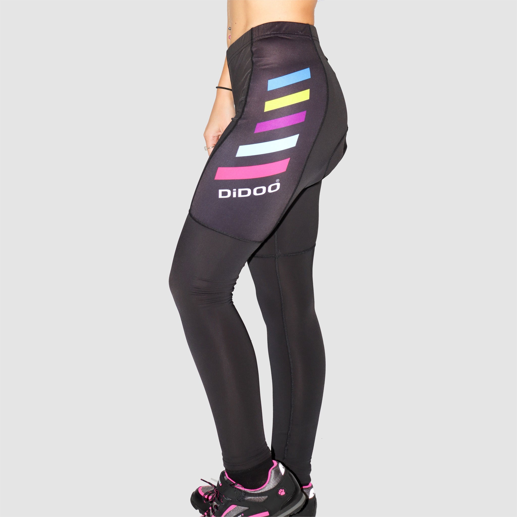 DiDoo Women Pro Padded Winter Cycling Pants Black and Multicolour Strips