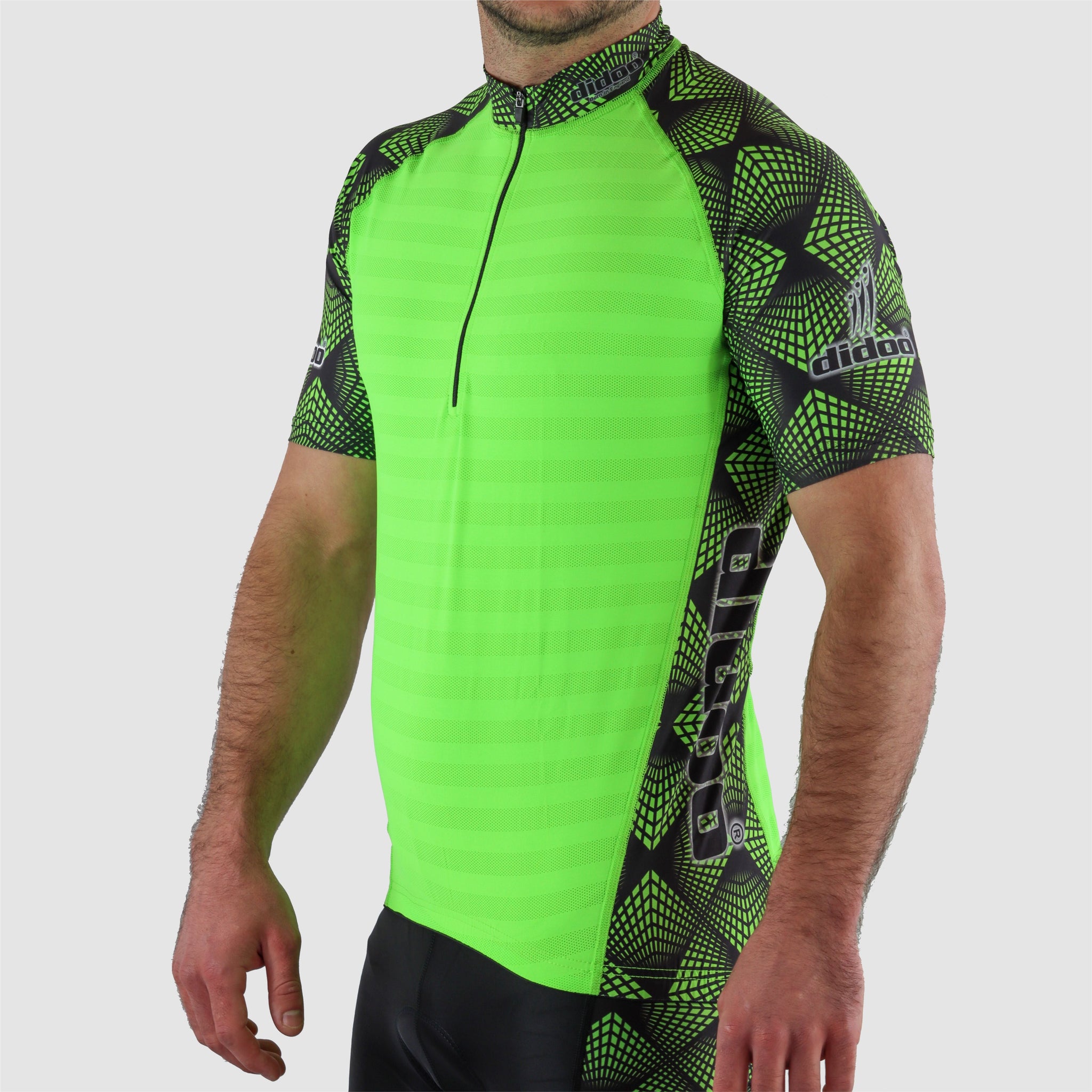 DiDOO Men's Lightweight Half Zip Multi Pockets Short Sleeve Cycling Jersey Fluorescent Green