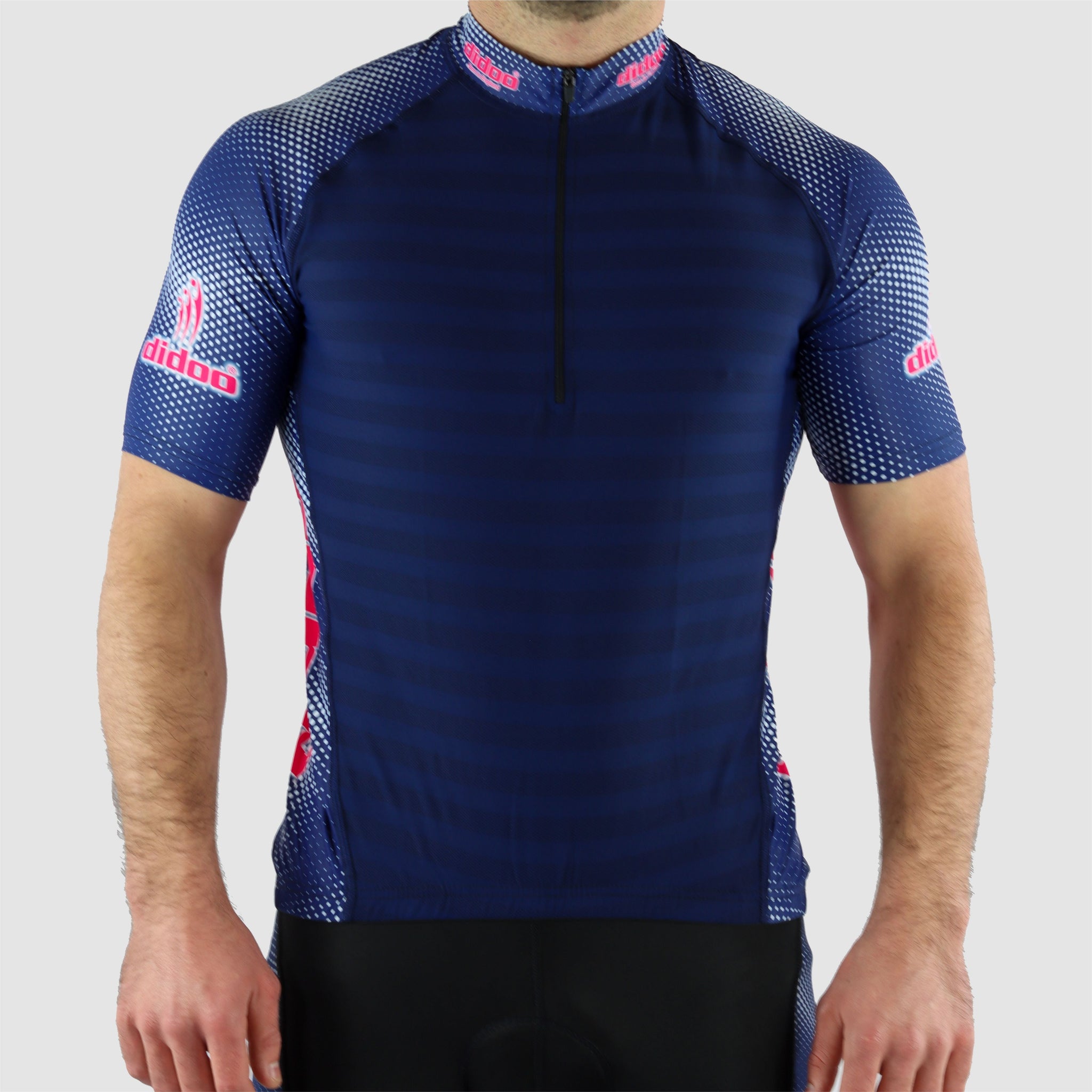 DiDOO Men's Lightweight Half Zip Multi Pockets Short Sleeve Cycling Jersey Navy Blue