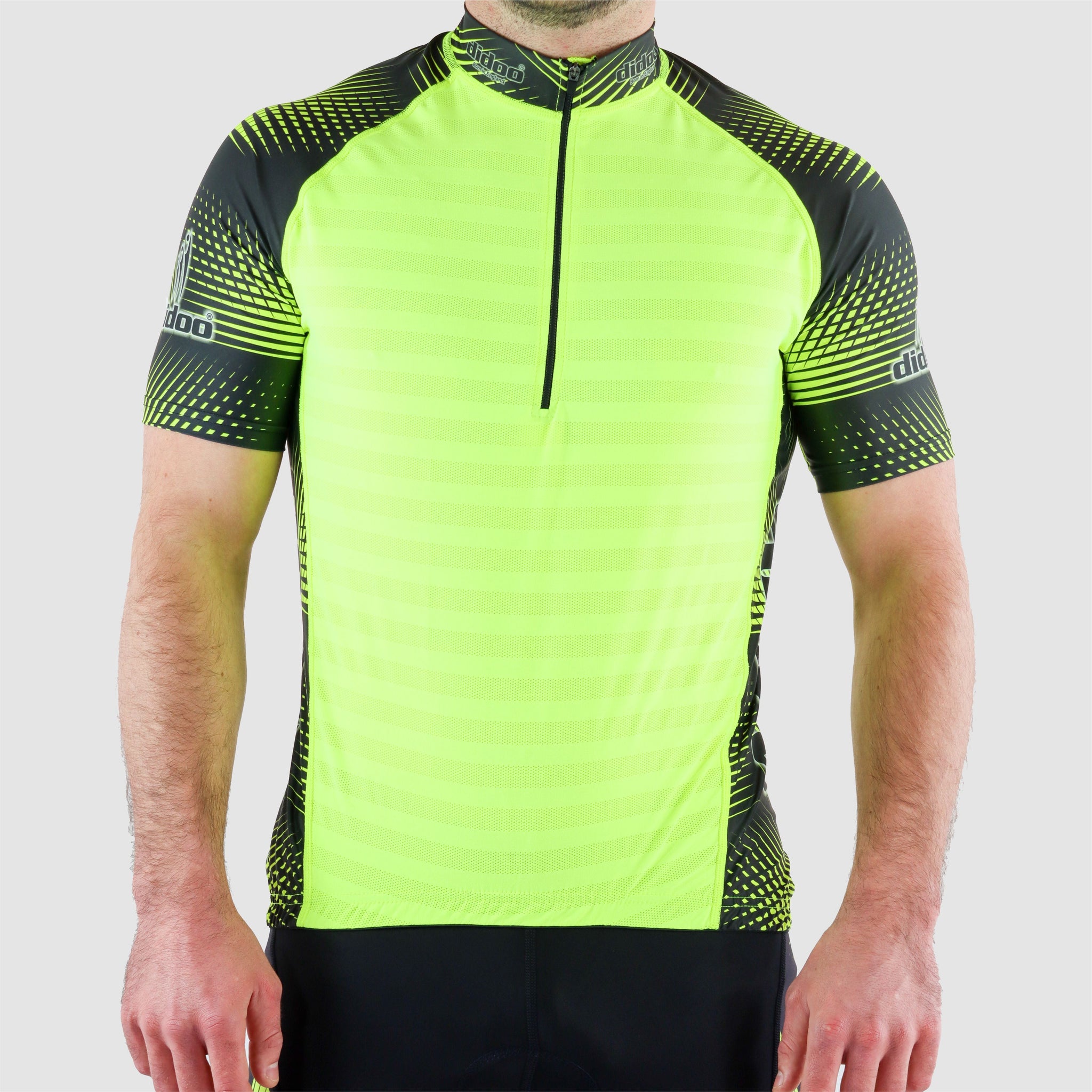 DiDOO Men's Lightweight Half Zip Multi Pockets Short Sleeve Cycling Jersey Fluorescent Yellow