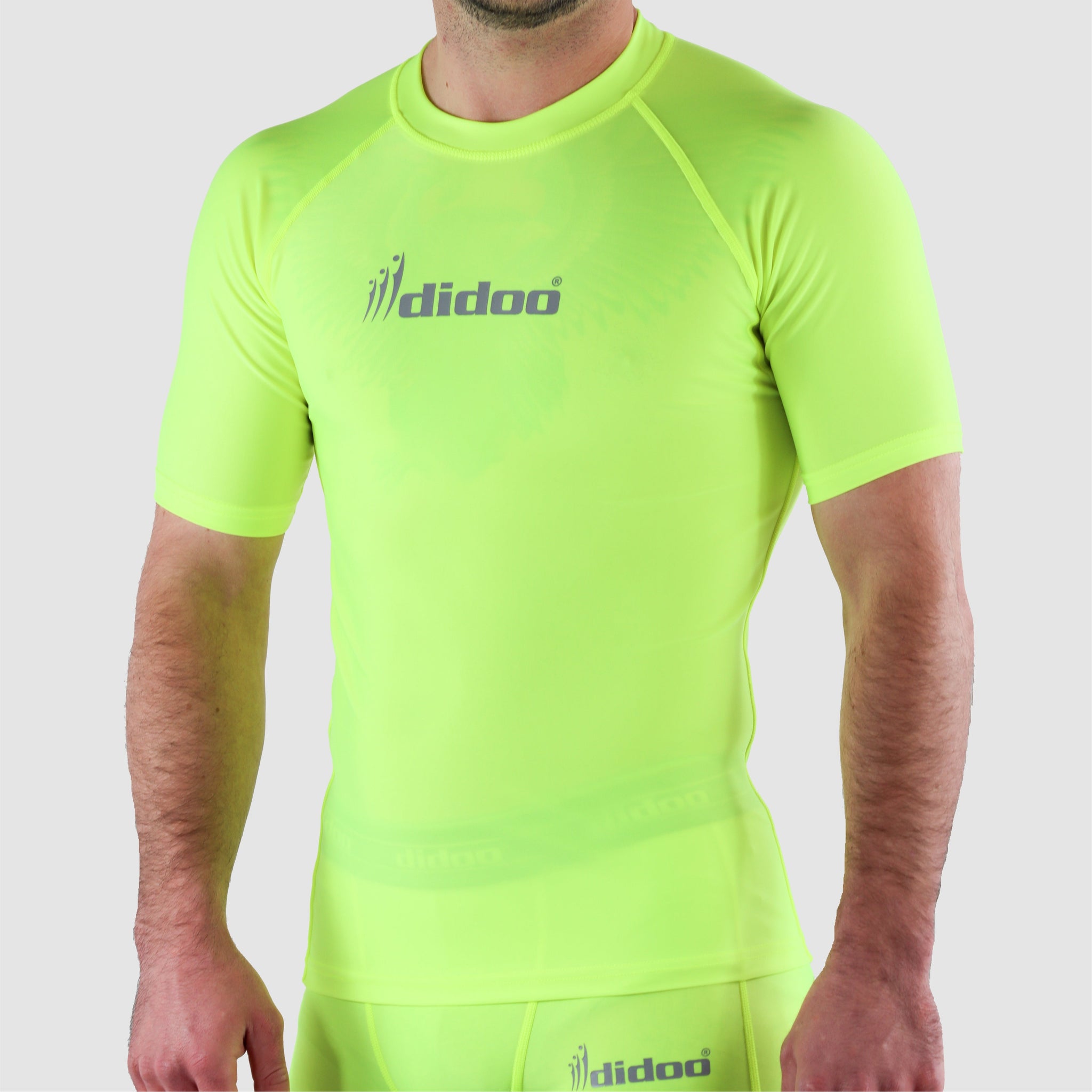Fluorescent Yellow DiDOO Men's Compression Base Layer Short Sleeve Tops