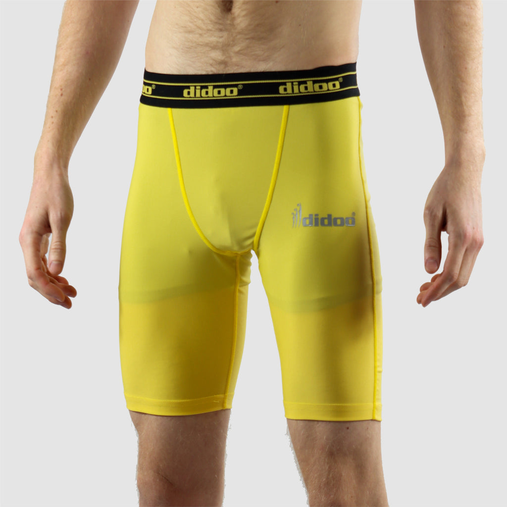 Yellow DiDOO Men's Compression Base Layer Shorts