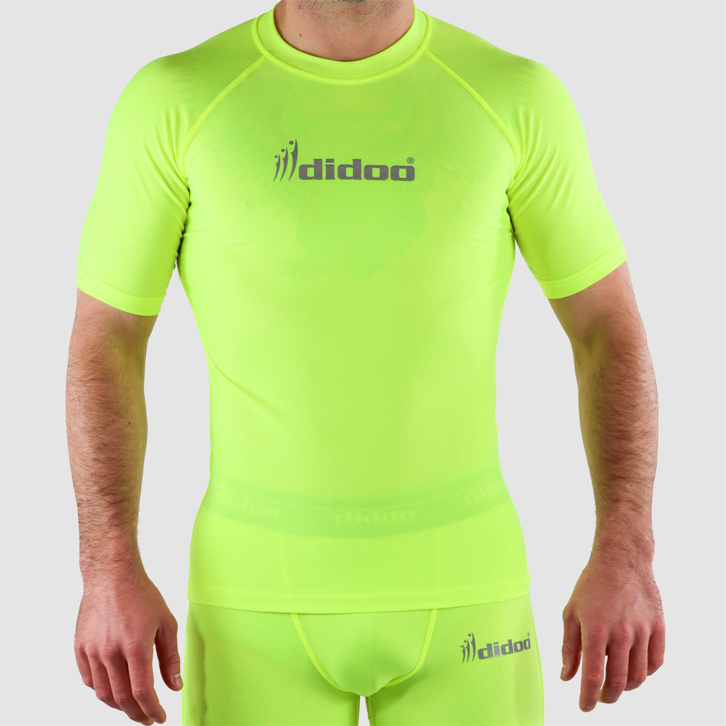 Fluorescent Yellow DiDOO Men's Compression Base Layer Short Sleeve Tops