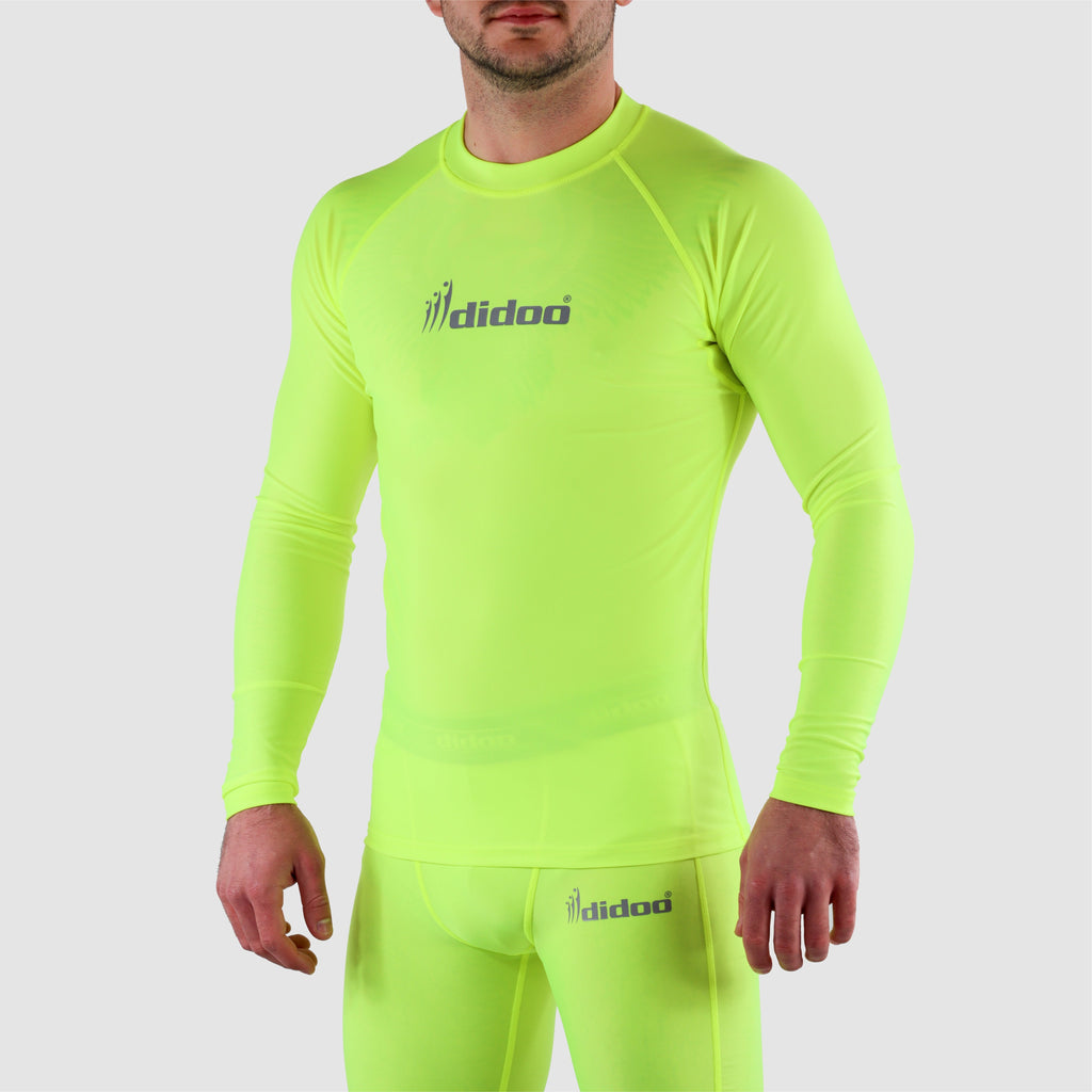 Fluorescent Yellow DiDOO Men's Compression Baselayer Top Long Sleeve
