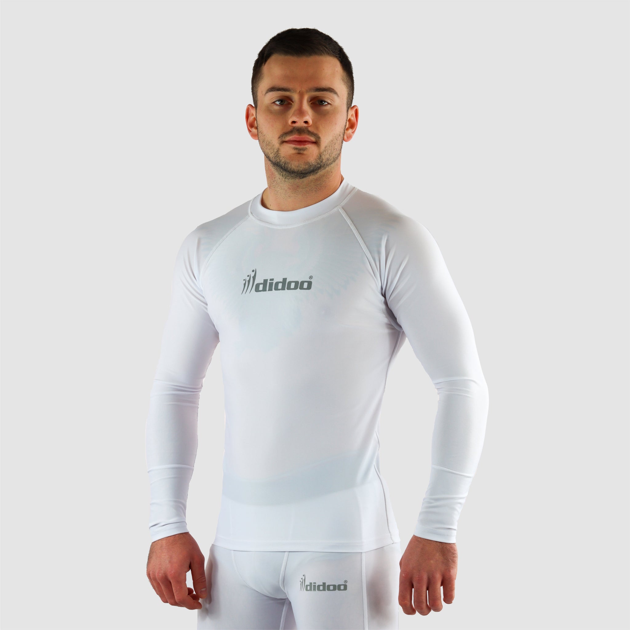 White DiDOO Men's Compression Baselayer Top Long Sleeve