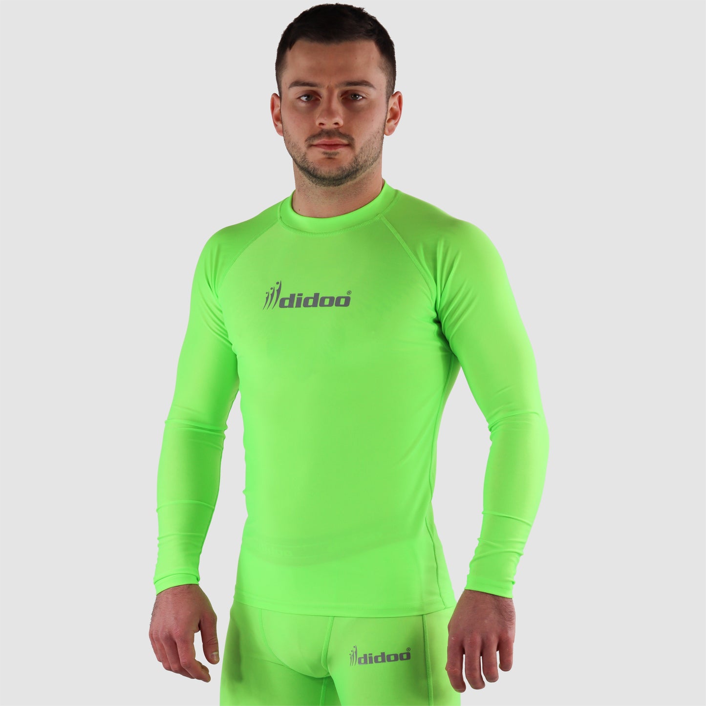 Fluorescent Green DiDOO Men's Compression Baselayer Top Long Sleeve