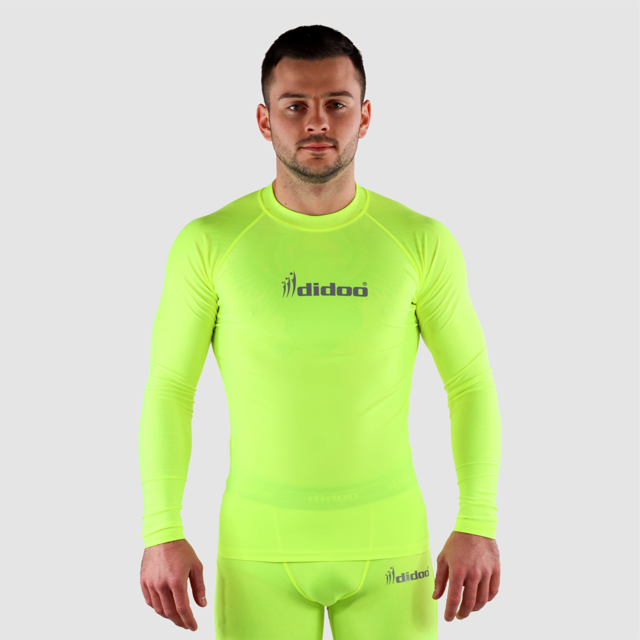 Fluorescent Yellow DiDOO Men's Compression Baselayer Top Long Sleeve