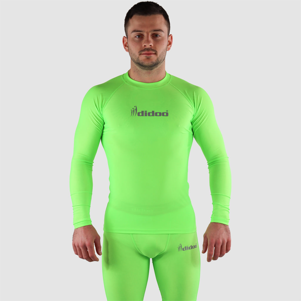 Fluorescent Green DiDOO Men's Compression Baselayer Top Long Sleeve