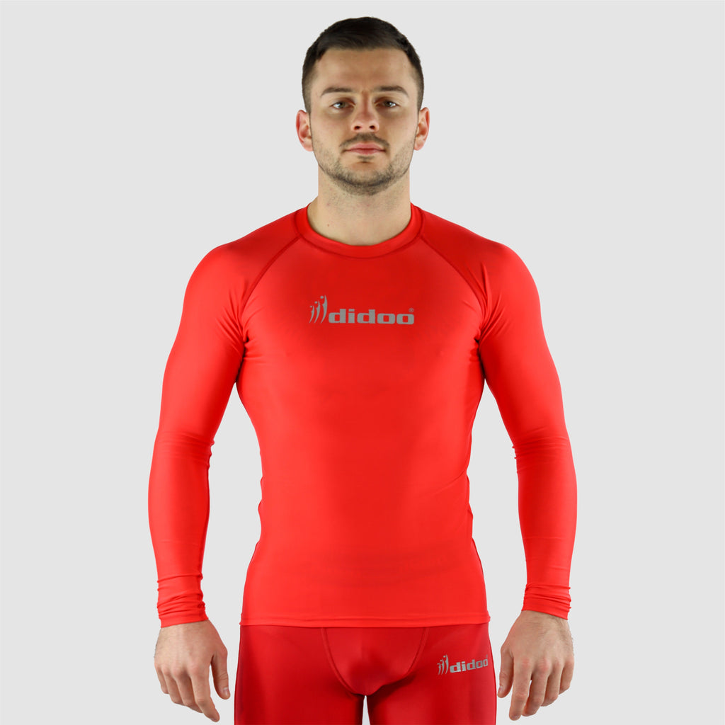 Red DiDOO Men's Compression Baselayer Top Long Sleeve