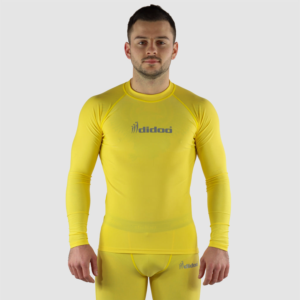 Yellow DiDOO Men's Compression Baselayer Top Long Sleeve