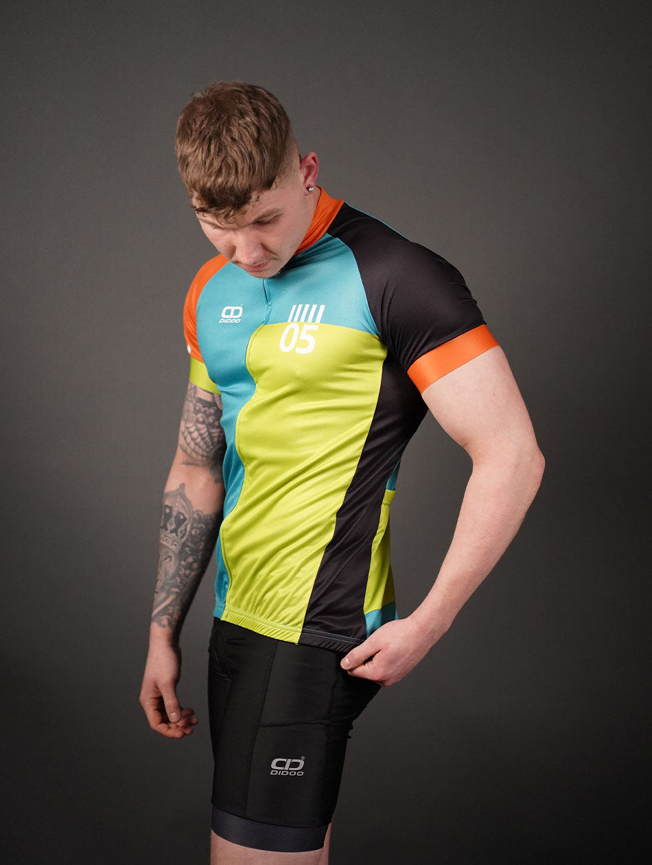 DiDOO Men's Power Pro Short Sleeve Cycling Jersey Green and Orange