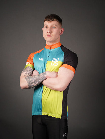 DiDOO Men's Power Pro Short Sleeve Cycling Jersey Green and Orange