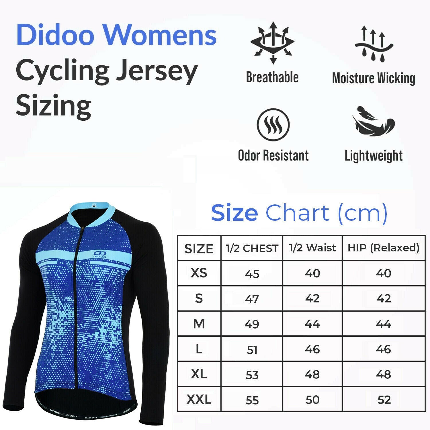 DiDOO Women Pro long sleeve winter cycling jersey Black and Blue