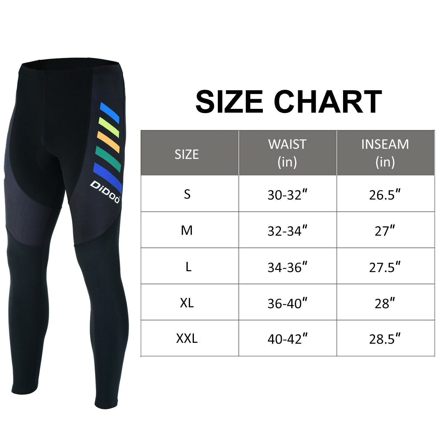 DiDoo Men's Pro Cycling Pants with padding Black and Multi Colour Strips