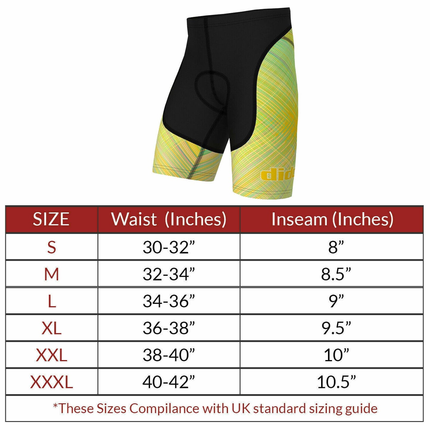 DiDOO Men's Classic Quick Dry Padded Cycling Shorts Black and Yellow