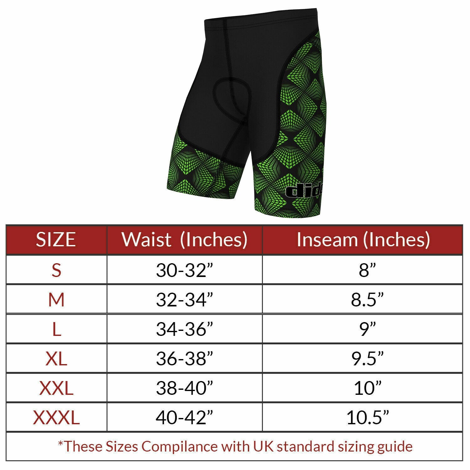 DiDOO Men's Classic Quick Dry Padded Cycling Shorts Black and Green